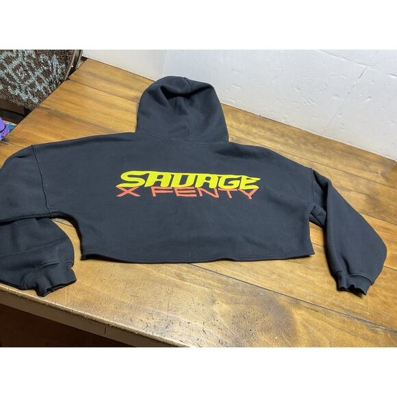 Savage X Fenty Rihanna Essential Racer Oversized Cropped Hoodie Black Large - Picture 1 of 14